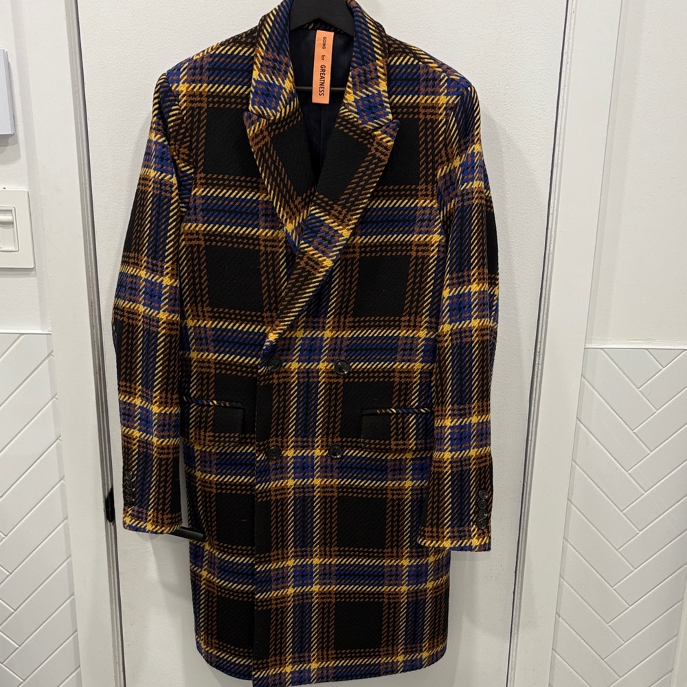 Vintage Scotch & Soda Plaid Coat with Blue and Yellow Highlights